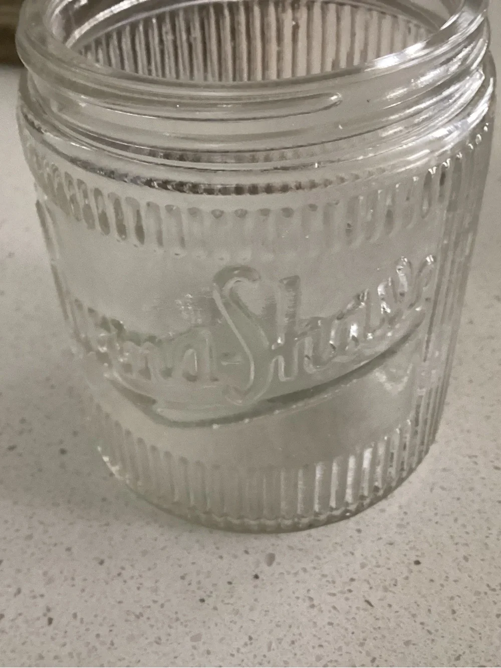 Burma-Shave glass jar, originally held brushless shaving cream.  70-95 years old